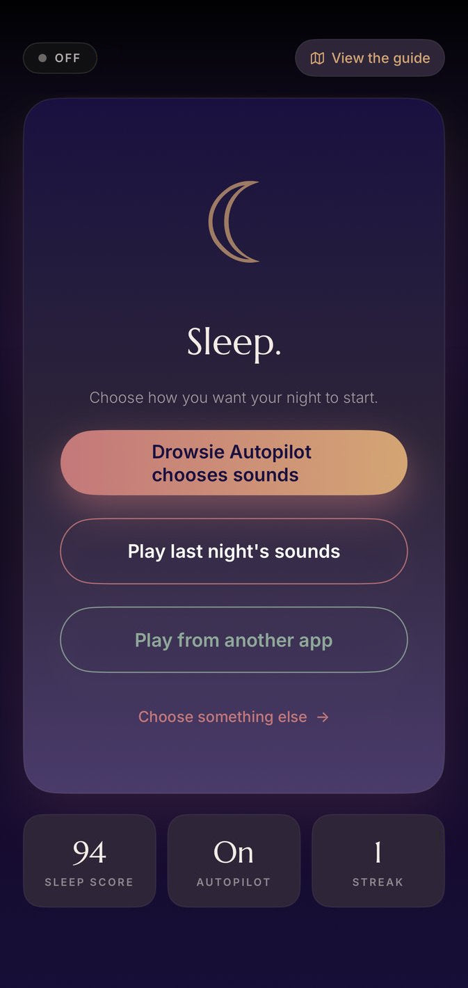 The Drowsie app — Tonight screen