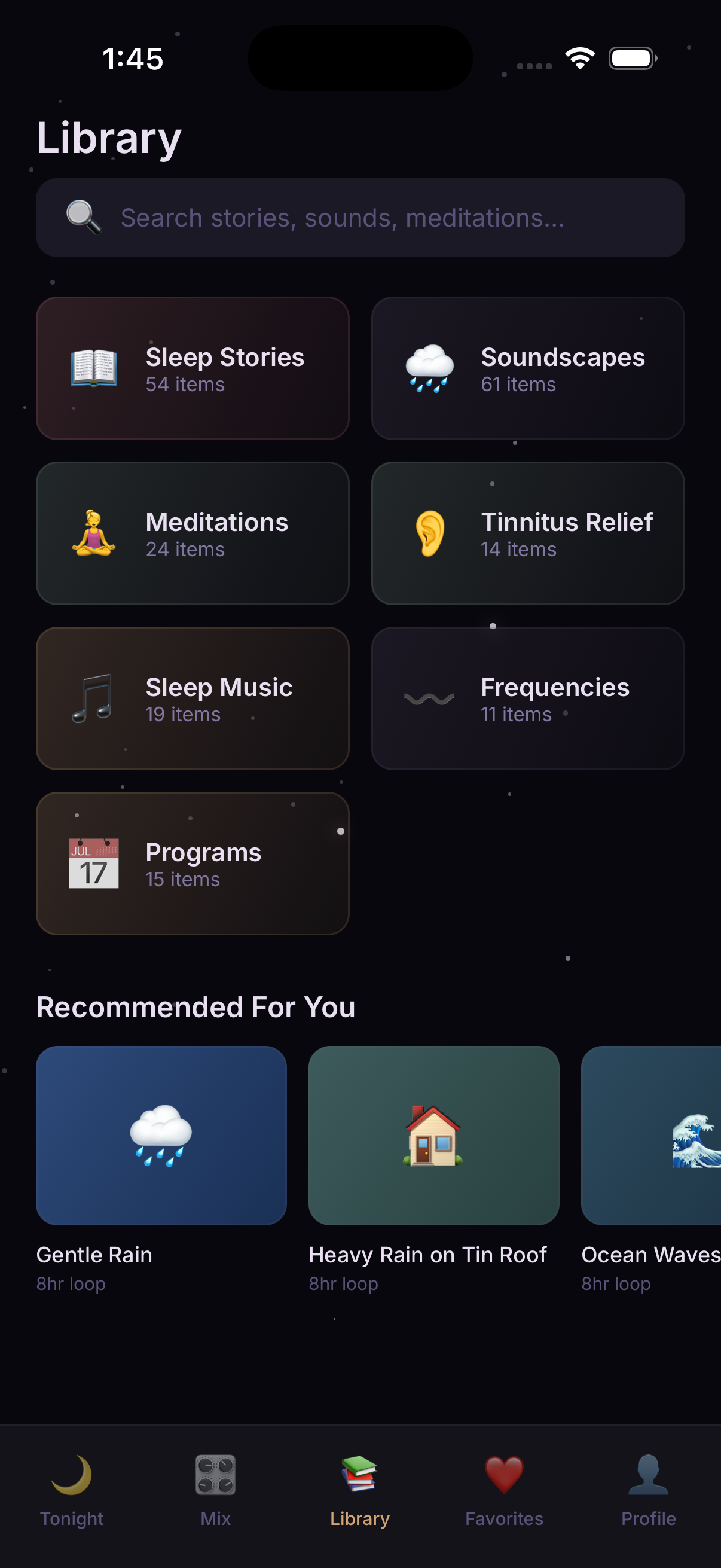 Sleep Club app — sound library