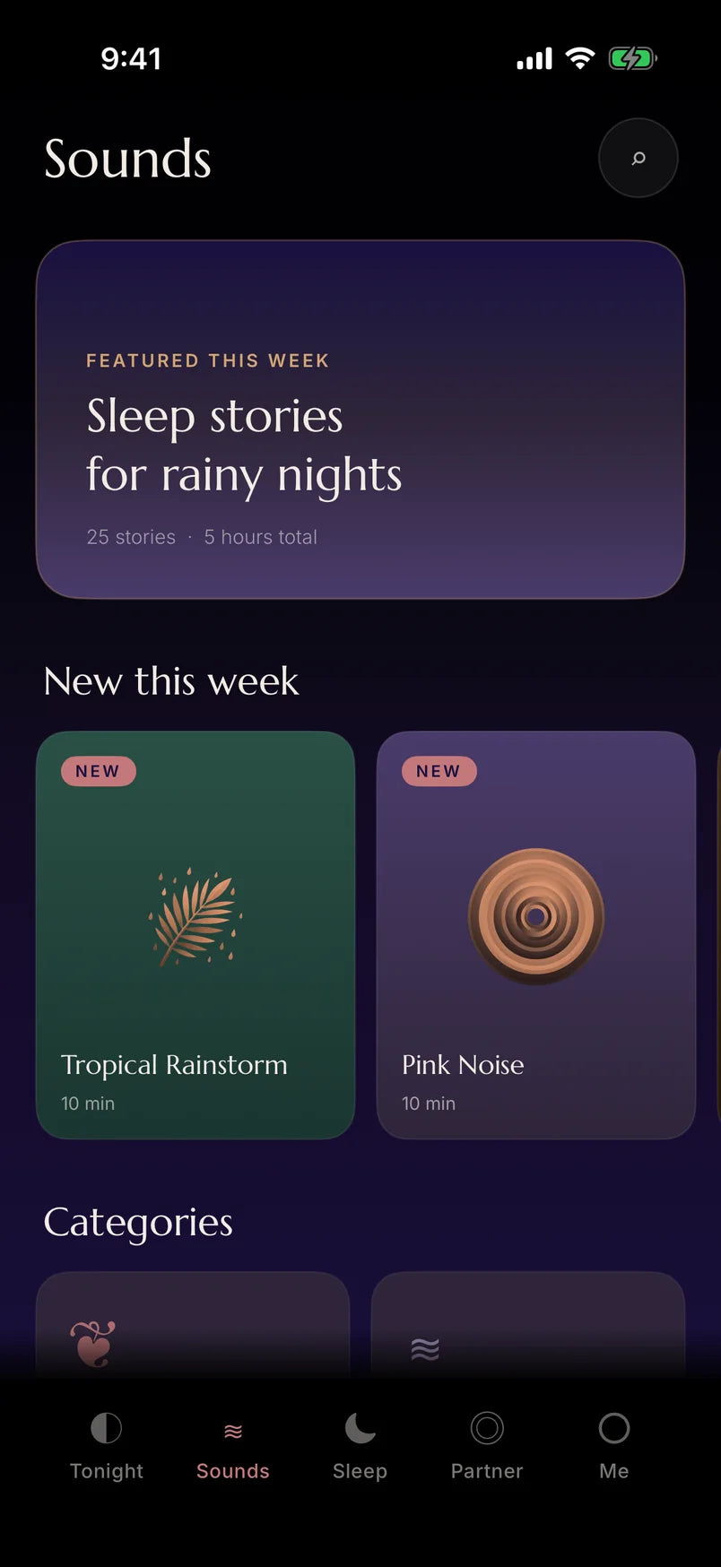 The Drowsie app, Sounds tab